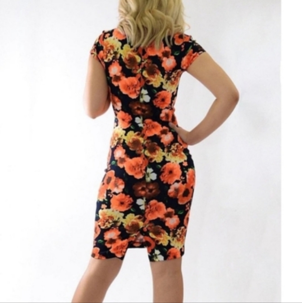 🆕️ ViJo Couture Black & Orange Floral Bodycon Dress SIZE: S - Picture 13 of 13